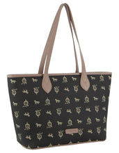 Load image into Gallery viewer, Canvas Print Leather Trim Tote Bag in Black

