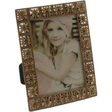 Load image into Gallery viewer, Antique Gold Metal Photoframe w/Flower Squares
