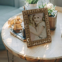 Load image into Gallery viewer, Antique Gold Metal Photoframe w/Flower Squares
