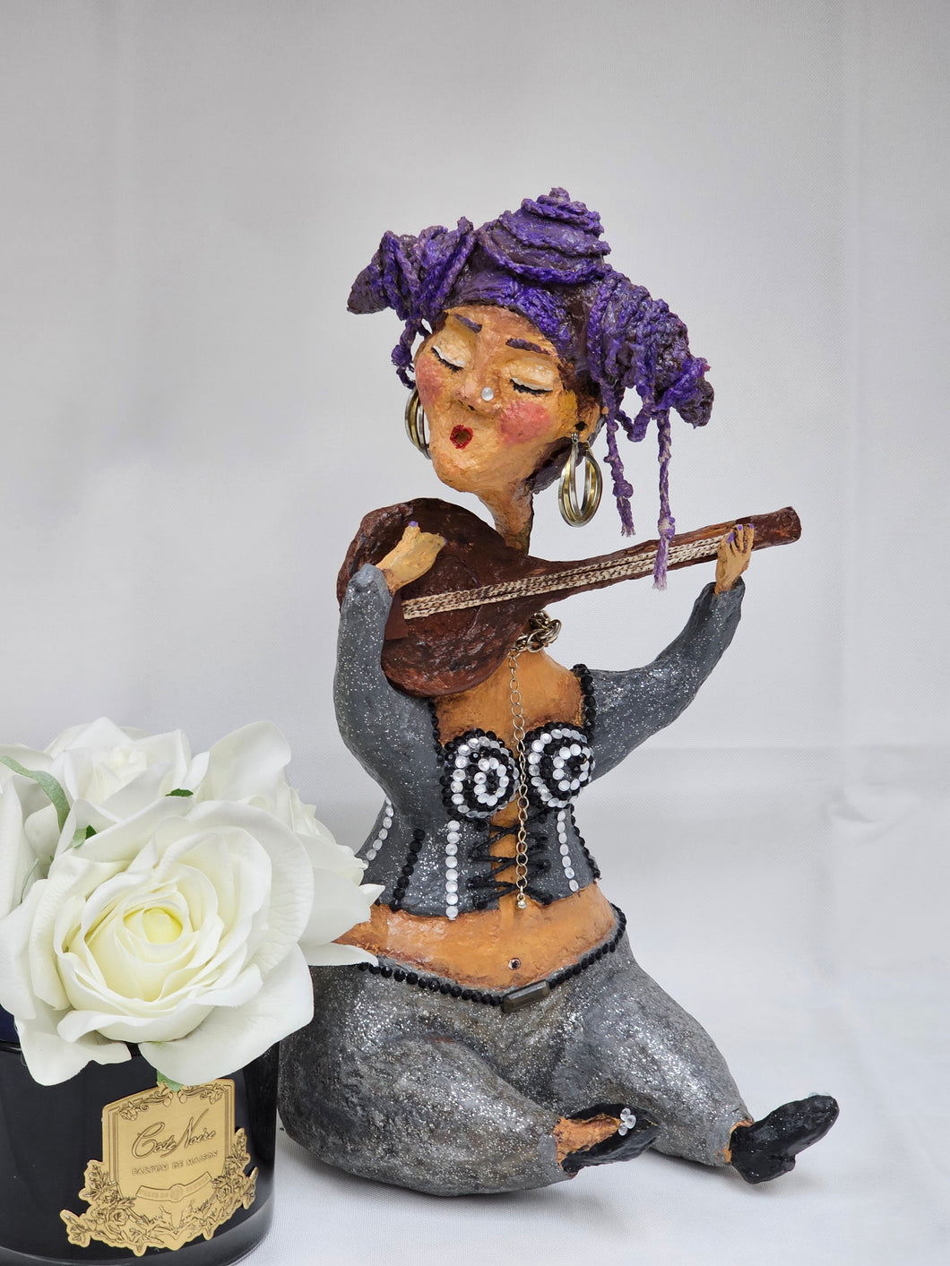 Paper mache Musician Woman Home Decor Sculpture Art