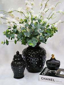 black filigree vase