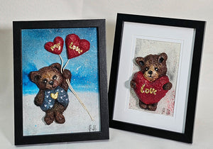 Valentine's Day Original Paper Mache 'My Love' Heart Bear Art Frame
