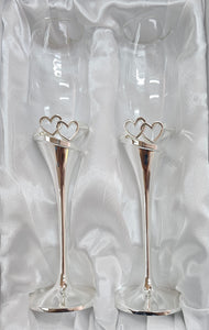 Champagne Flutes 2pc Set with Double Hearts Design
