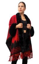 Load image into Gallery viewer, Black Abstract Wool Blend poncho
