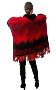 Black Abstract Wool Blend poncho