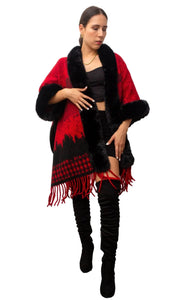 Black Abstract Wool Blend poncho