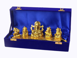 Decoratin Ganesh Musician Set in Velvet Box 11" (Gold/Silver)