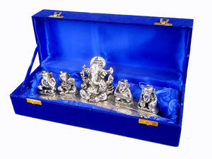 Decoratin Ganesh Musician Set in Velvet Box 11" (Gold/Silver)