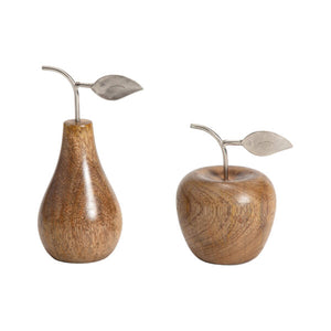 Handcrafted Apple & Pear w/Antique Silver Leaf