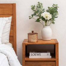 Load image into Gallery viewer, Handcrafted Round Metal Pressed Box w/Mango Wood Lid
