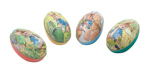 PETER RABBIT EGG SHAPED TINS ASST