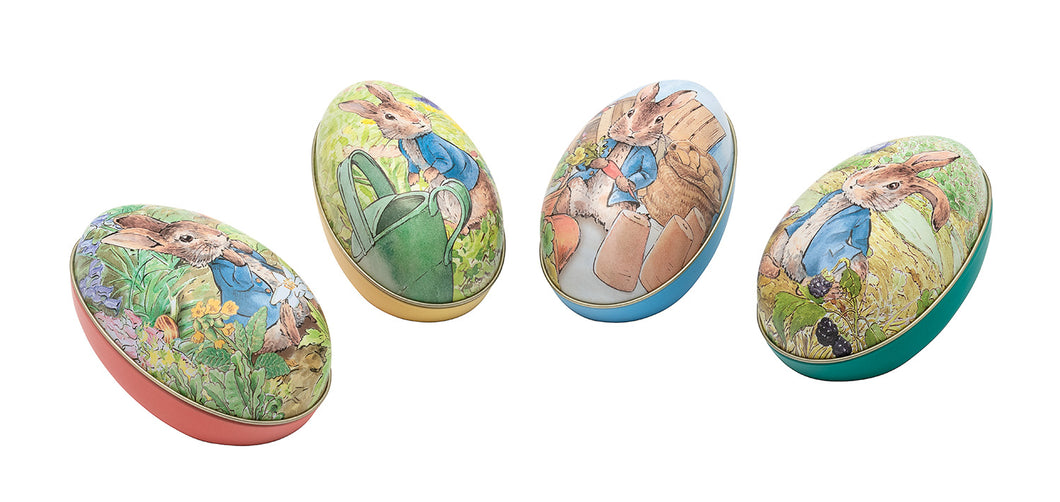 PETER RABBIT EGG SHAPED TINS ASST