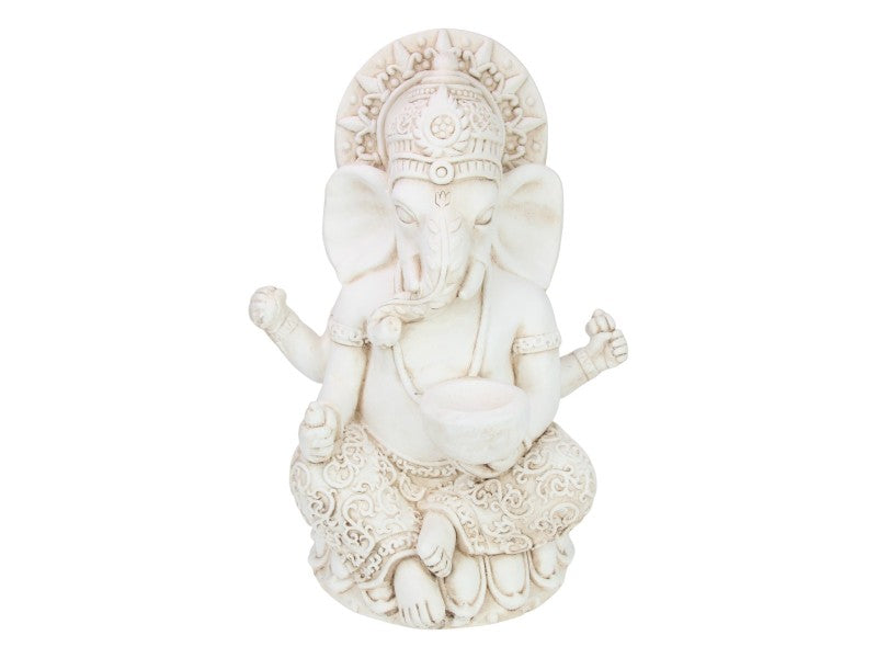 Cream Ganesh Holding Bowl