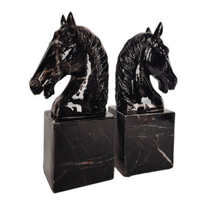 book end/GATES RESIN BLACK MARBLE HORSE B/ENDS