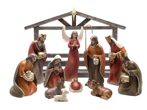 NATIVITY SET AND STABLE COLOURED