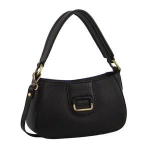 PIERRE CARDIN LADIES LEATHER FLAP OVER BAG - BLACK