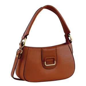 PIERRE CARDIN LADIES LEATHER FLAP OVER BAG - COGNAC