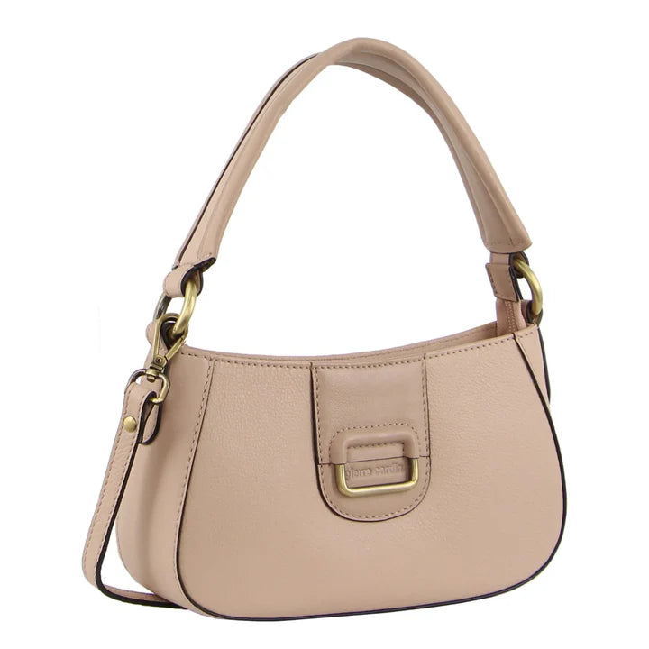 PIERRE CARDIN LADIES LEATHER FLAP OVER BAG - NUDE