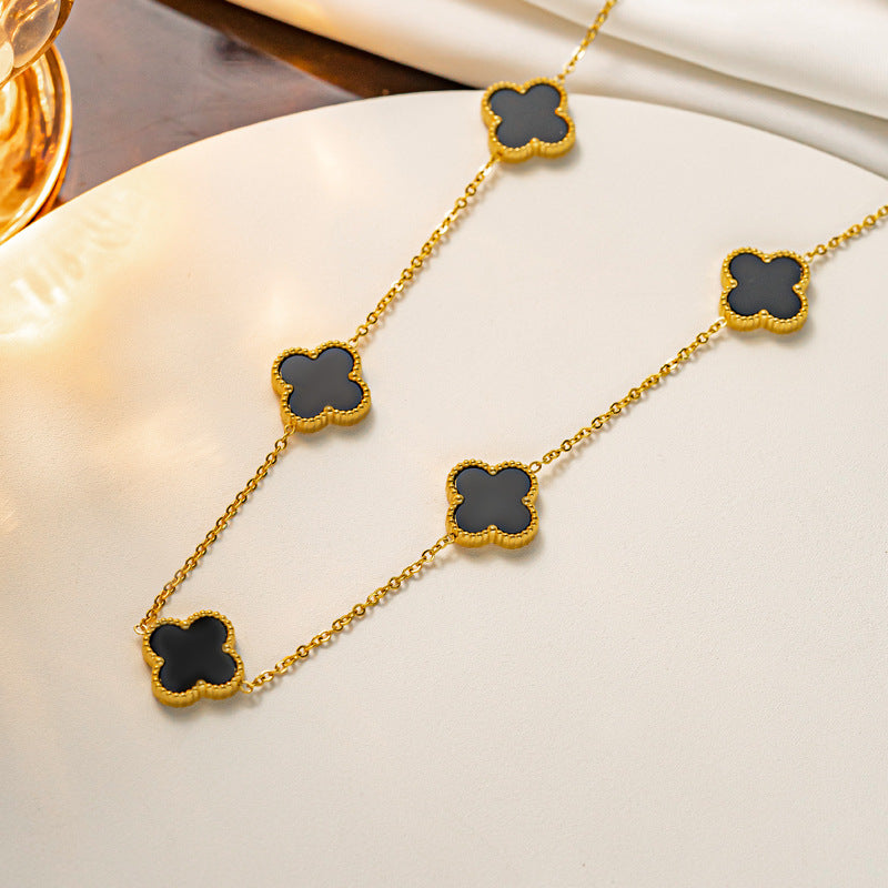 Stainless Steel 7 Clover Necklace-Black