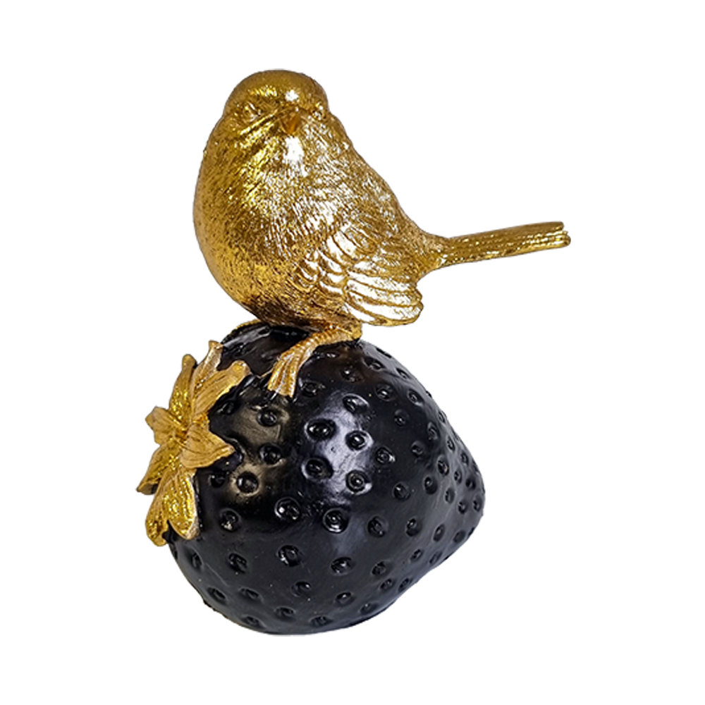 GOLD BIRD ON STRAWBERRY/RESIN