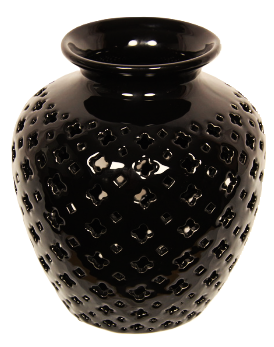 black filigree vase