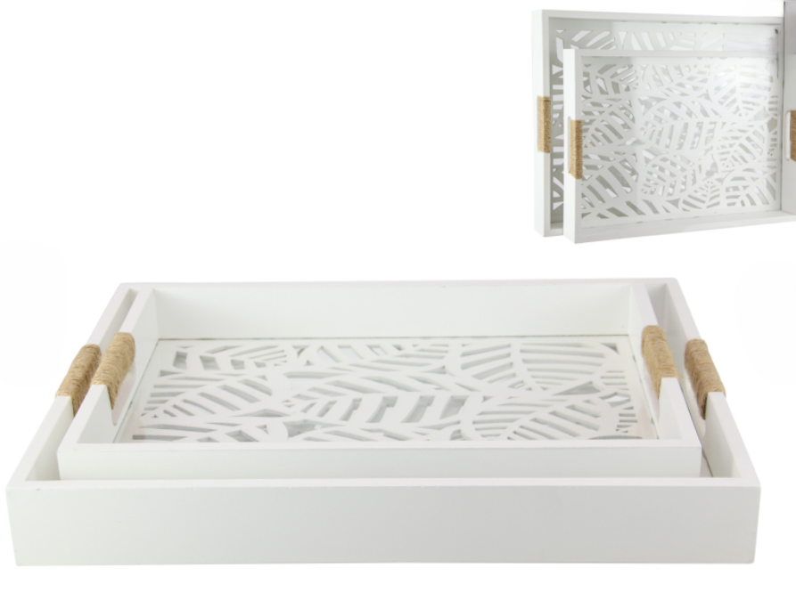 Set 2 40x30/35x25cm White Fern Deor Tray