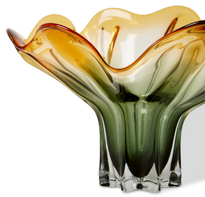 Green and Amber Shaka Wavy Glass Vase - 41 x 33 x 30cm