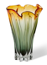 Load image into Gallery viewer, Green and Amber &#39;Shaka&#39; Glass Vase - 22 x 22 x 40cm
