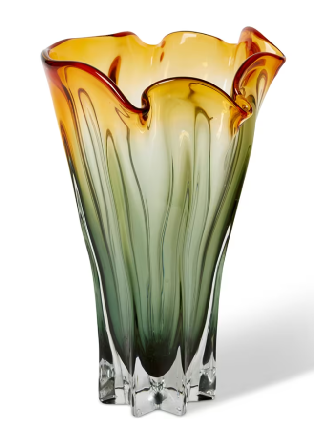 Green and Amber 'Shaka' Glass Vase - 22 x 22 x 40cm