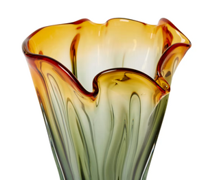 Green and Amber 'Shaka' Glass Vase - 22 x 22 x 40cm