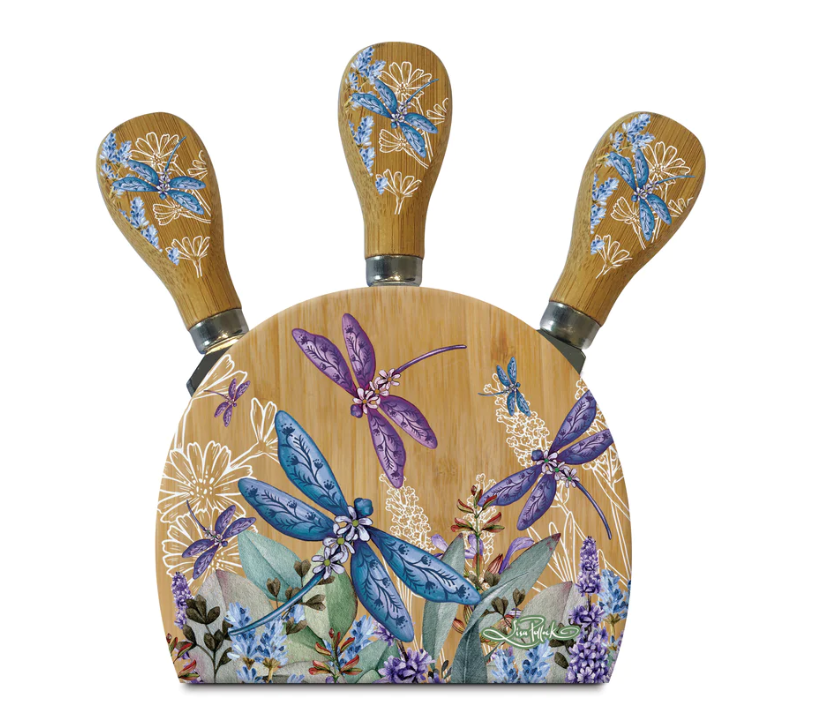 Lisa Pollock lavender dragonflies  Magnetic Knife Block Set