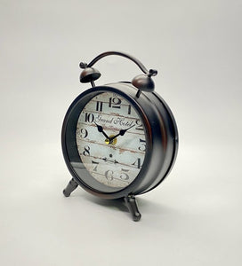 Classical Metal Two-Bell Black Table Clock, Mute Mode.