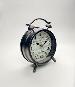 Classical Metal Two-Bell Black Table Clock, Mute Mode.