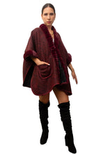 Load image into Gallery viewer, WOOL POLYESTER Burgundy Wool-Blend Poncho
