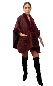 WOOL POLYESTER Burgundy Wool-Blend Poncho