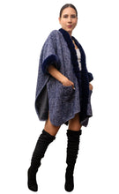 Load image into Gallery viewer, WOOL POLYESTER Navy Wool-Blend Poncho
