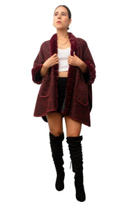 WOOL POLYESTER Burgundy Wool-Blend Poncho