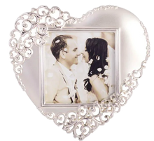 Load image into Gallery viewer, Silver Satin Heart Frame 3X3 Love Heart Frame For Wedding, Anniversary And Engagement
