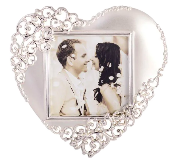 Silver Satin Heart Frame 3X3 Love Heart Frame For Wedding, Anniversary And Engagement