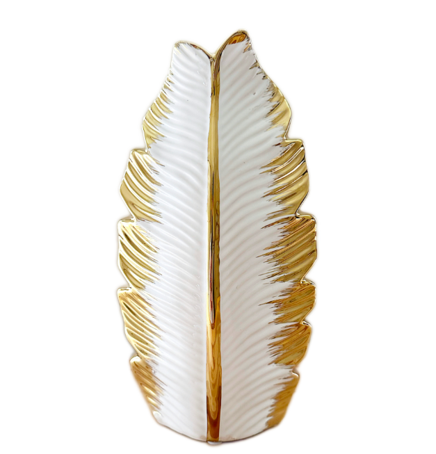 Vase White/Gold Leaf Shape