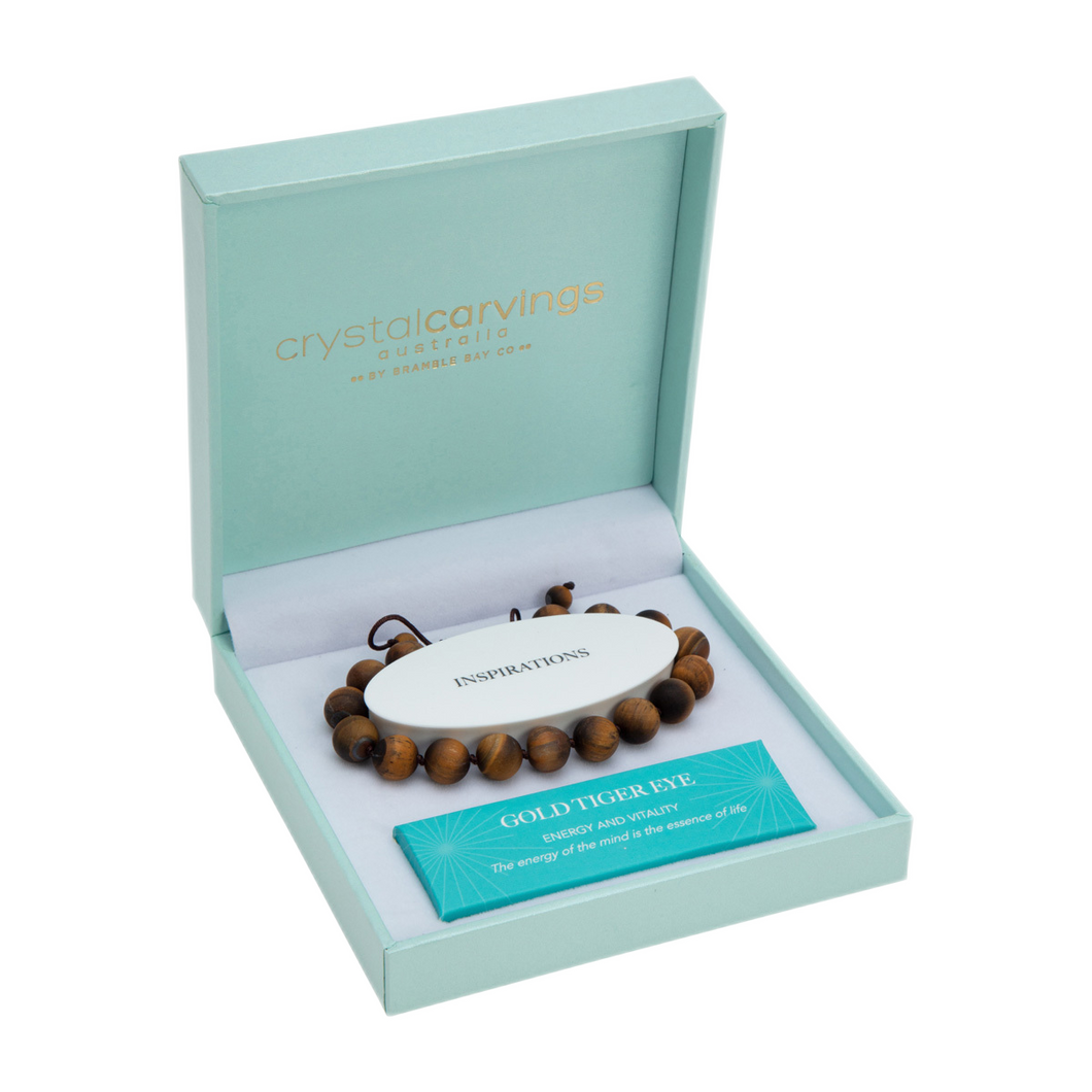 Crystal Carvings Bracelet - Gold Tiger Eye 10mm bead boxed Adjustable