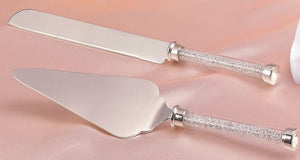 Silver Sparkling Handle Cake Knife & Server Set For Wedding & Special Occasions