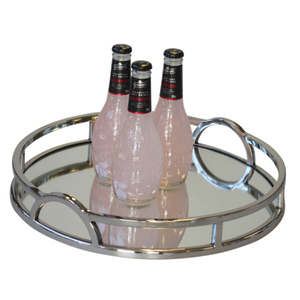 Silver Round Arch Handle Mirrored Tray