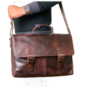 Pierre Cardin Leather Computer Bag/Chocolate