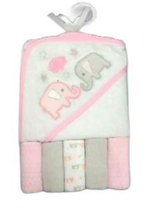 Baby Hooded Towel & Washcloth Set - Pink