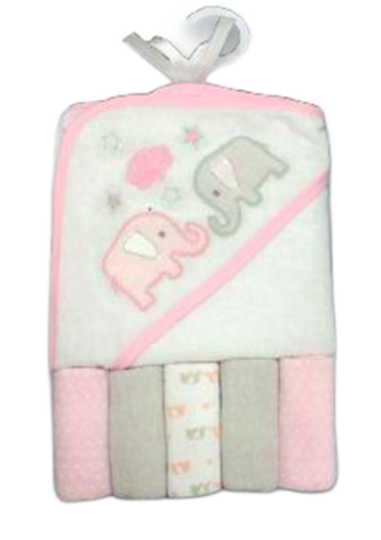 Baby Hooded Towel & Washcloth Set - Pink